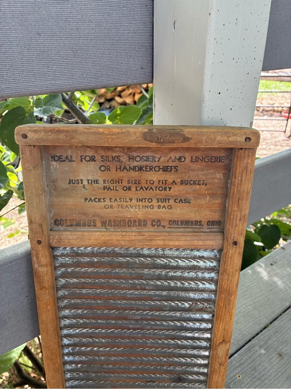 Vintage Wooden Washboard with Ribbed Metal Scrub Surface - Natural Wood